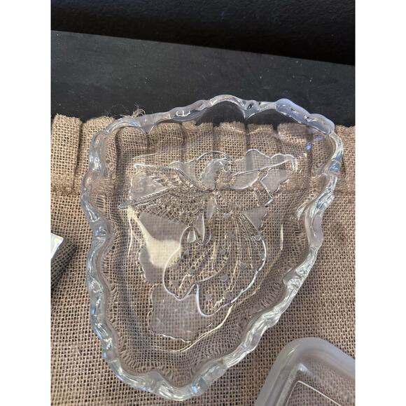 Lot Of 3 Serving Platter Bowls Tray Christmas Holiday Heavy Glass Angel Figures - Picture 8 of 10